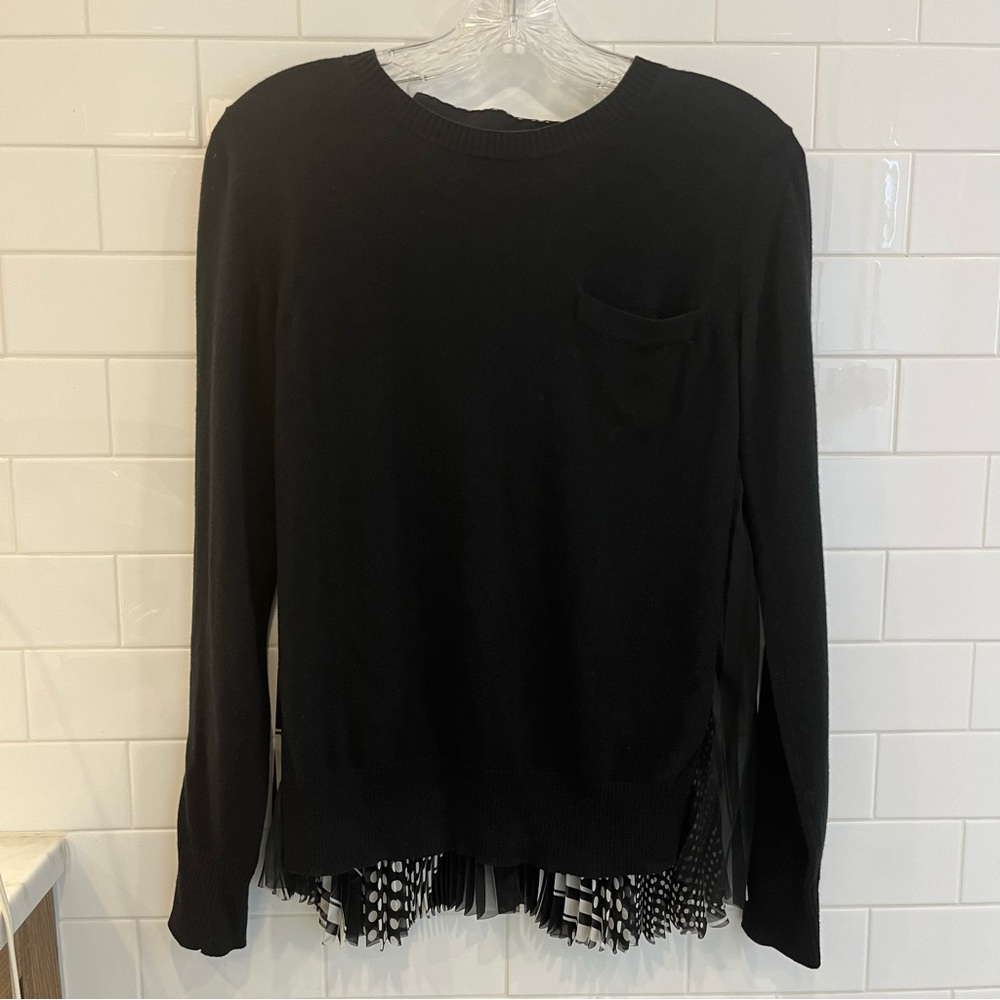 Sacai black cashmere silk top pleated back S small chic! Sold out chic